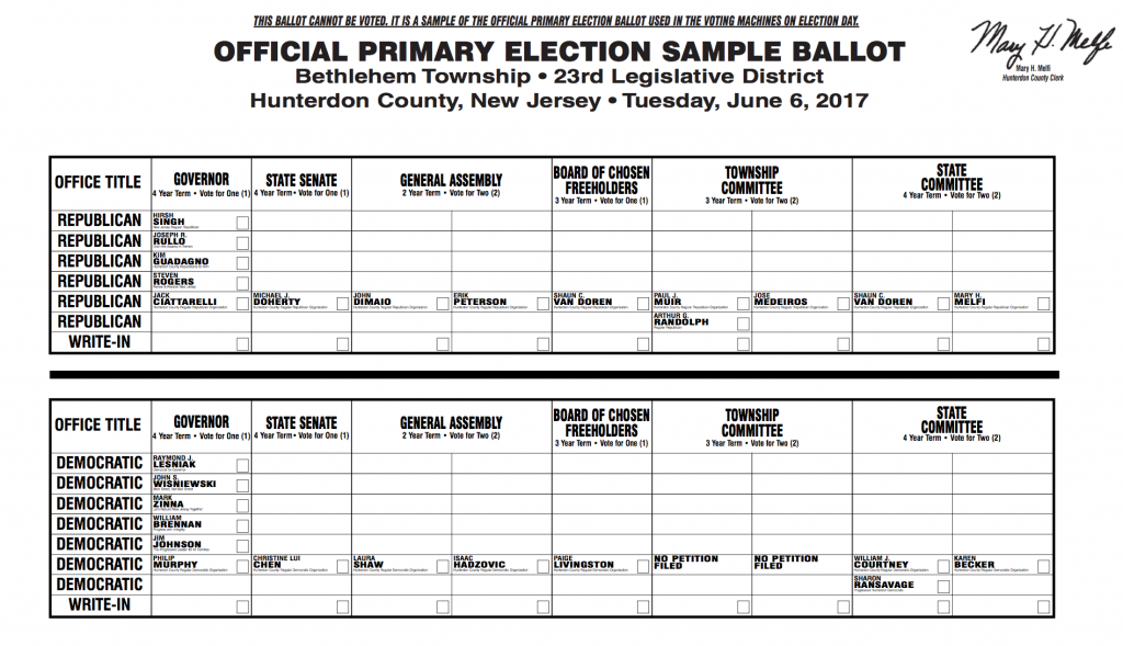 Official Primary Election Ballot June 6, 2017 Township of Bethlehem