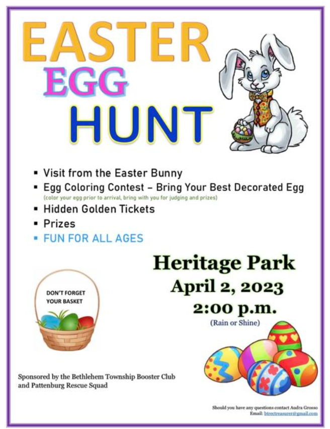 Easter Egg Hunt April 2nd 2pm Township of Bethlehem